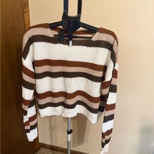 Striped Brown and White Women's Sweater and shorts set